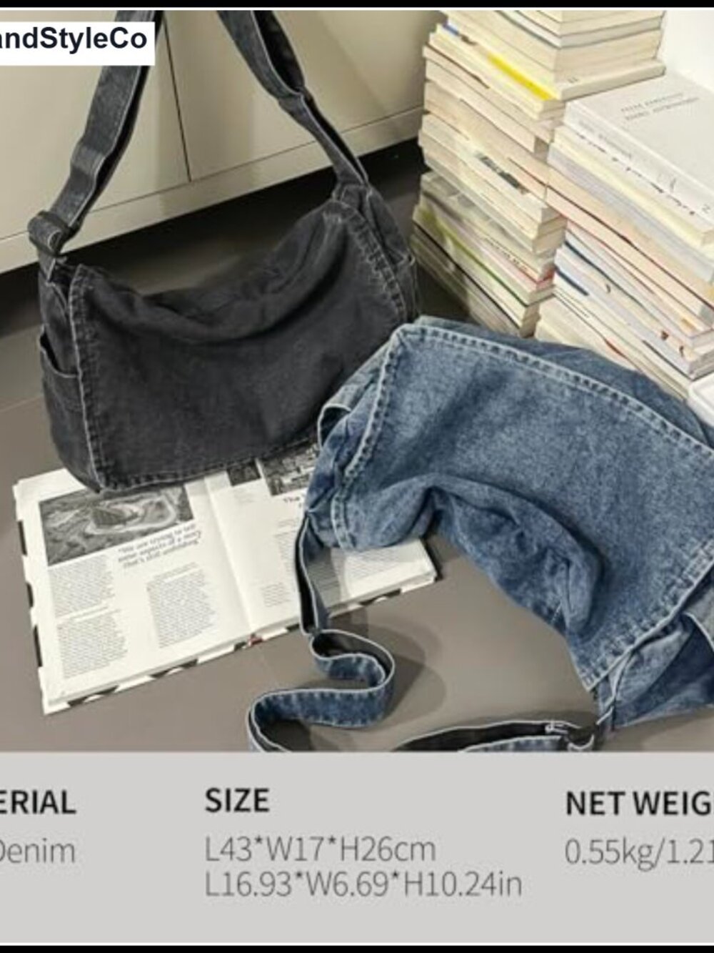 Vintage Washed Denim Messenger Bag Large Capacity Flap Shoulder Tote for Work - Picture 5 of 6